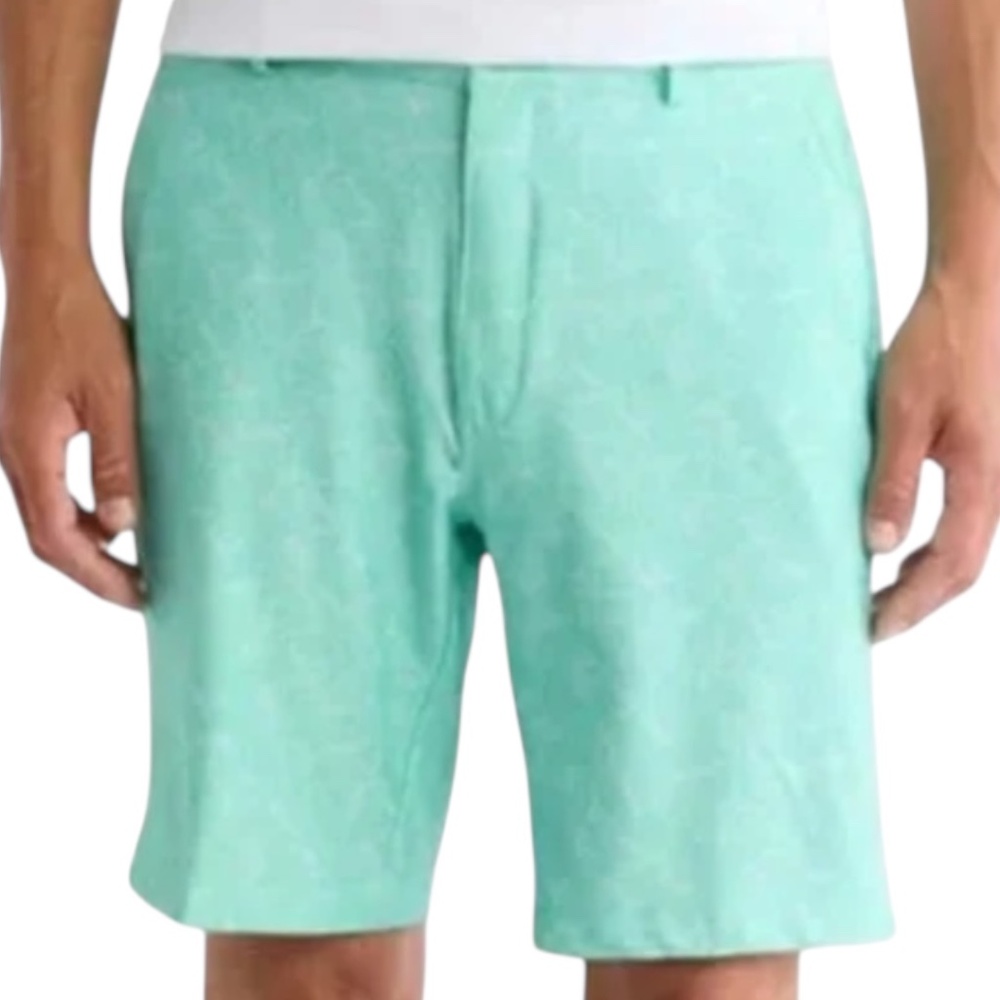 Greg Norman Palm Leaves Print Golf Shorts Mint Wave Performance Stretch Size 36
